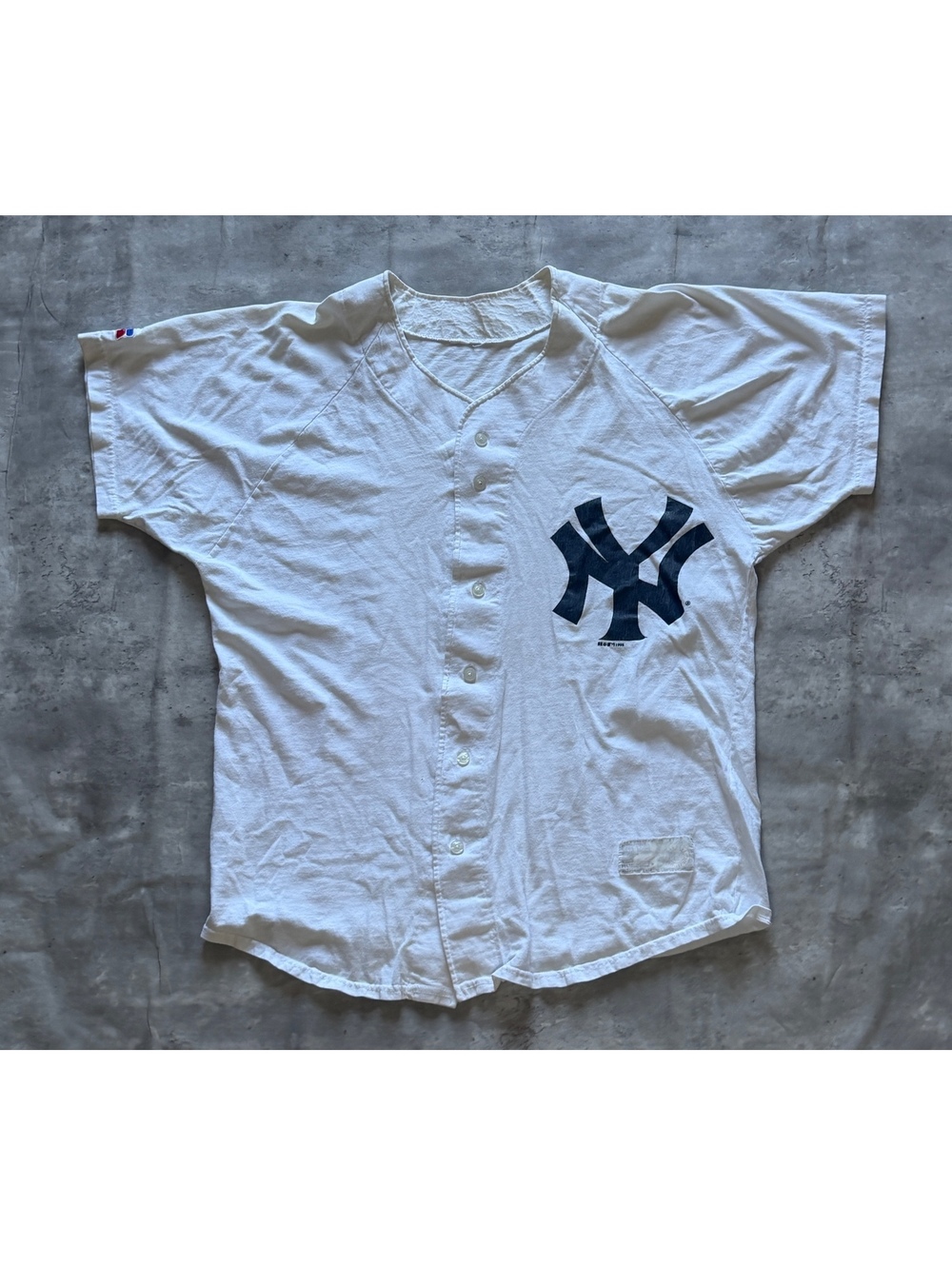 Vintage 90s Russell Yankees Jersey Faded White Size L